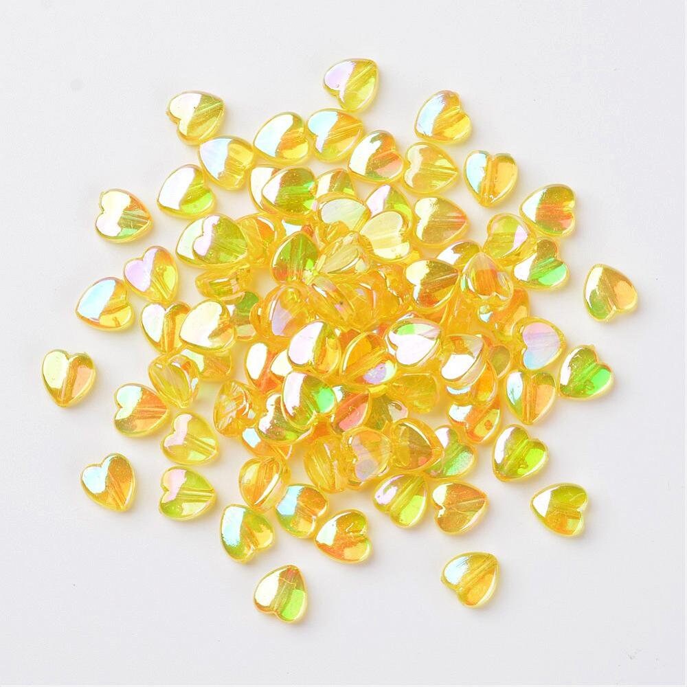 8MM AB Yellow Transparent Acrylic Heart Spacer Beads with Vertical Hole