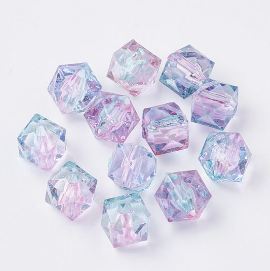 8MM Blue Purple Multi-Sided Two Tone Color Beads