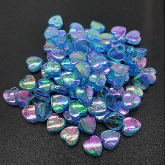 8MM Blue Transparent Acrylic Heart Spacer Beads with Vertical Hole