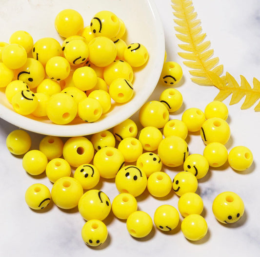 8MM/10MM Yellow Round Smiley Face Beads