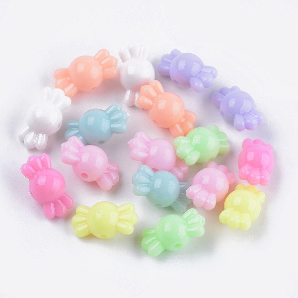 9MM x 16.5MM Pastel Neon Rainbow Wrapped Candy Beads