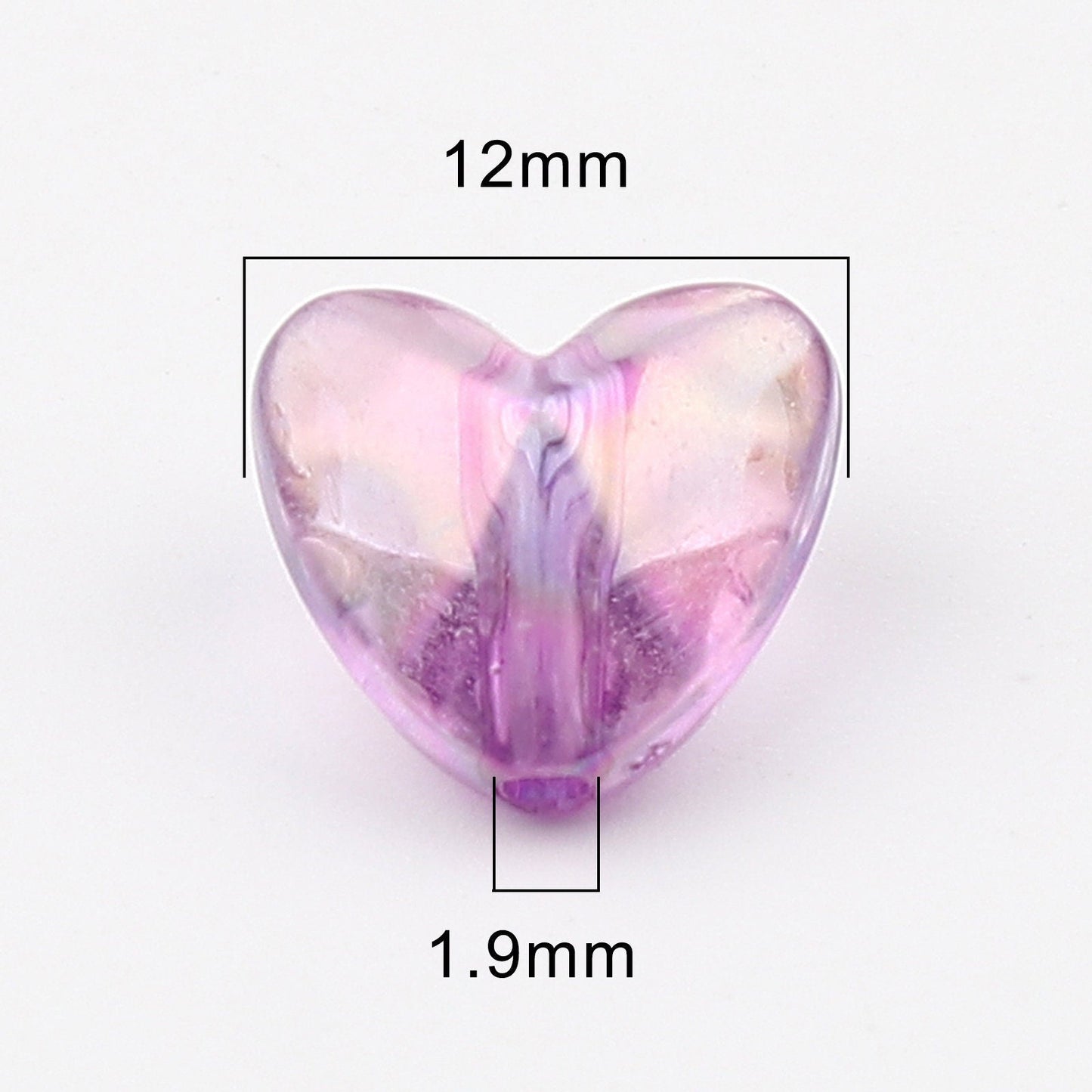 AB Color Plated Purple Heart Acrylic Spacer Beads (12mm x 11mm)