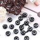 7MM Black Flat Round Acrylic with White Smiley Face Beads