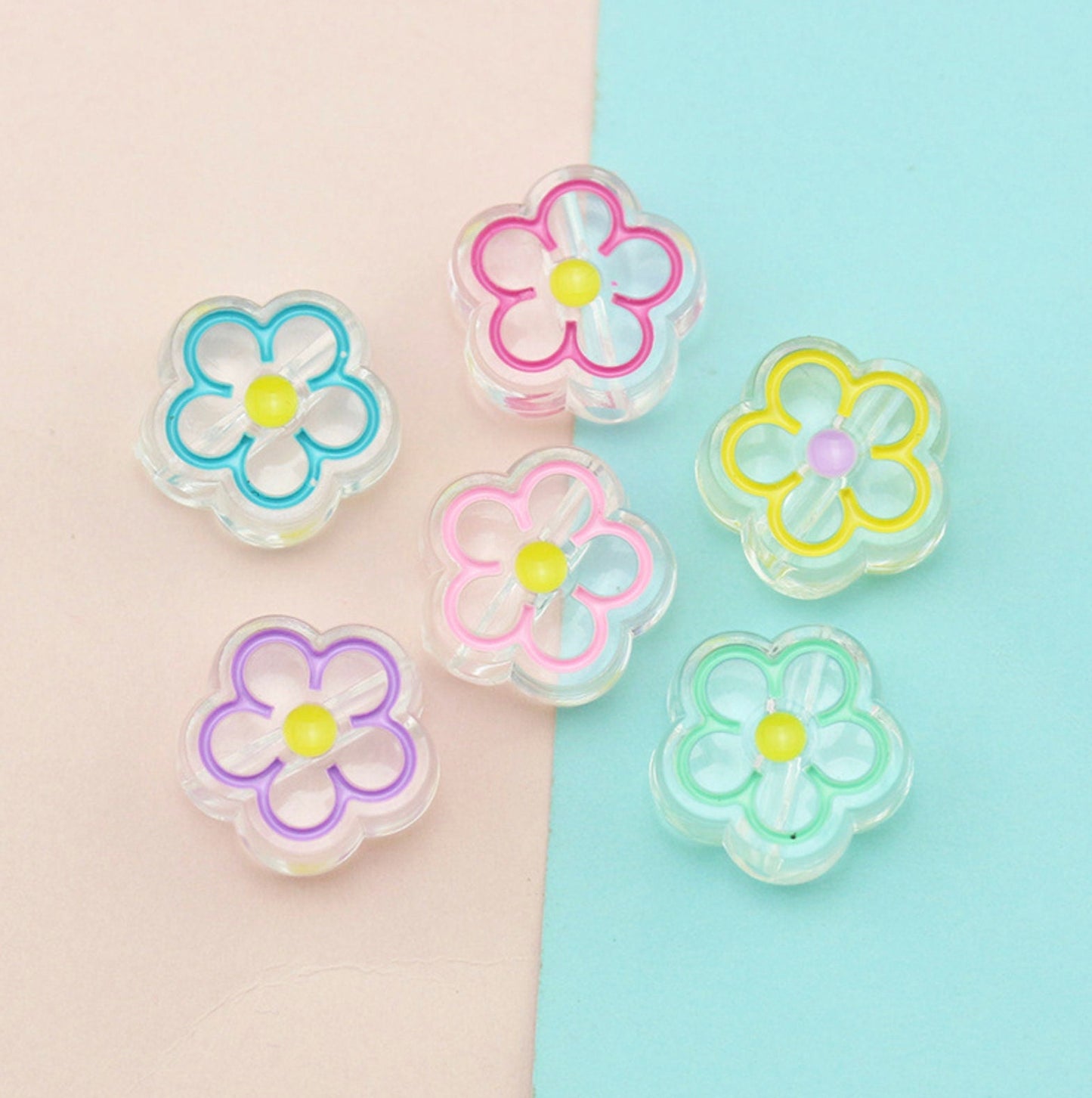 Cute Flower Outline Enamel Acrylic Bead (19mm x 19mm x 8mm, Hole: 3mm)