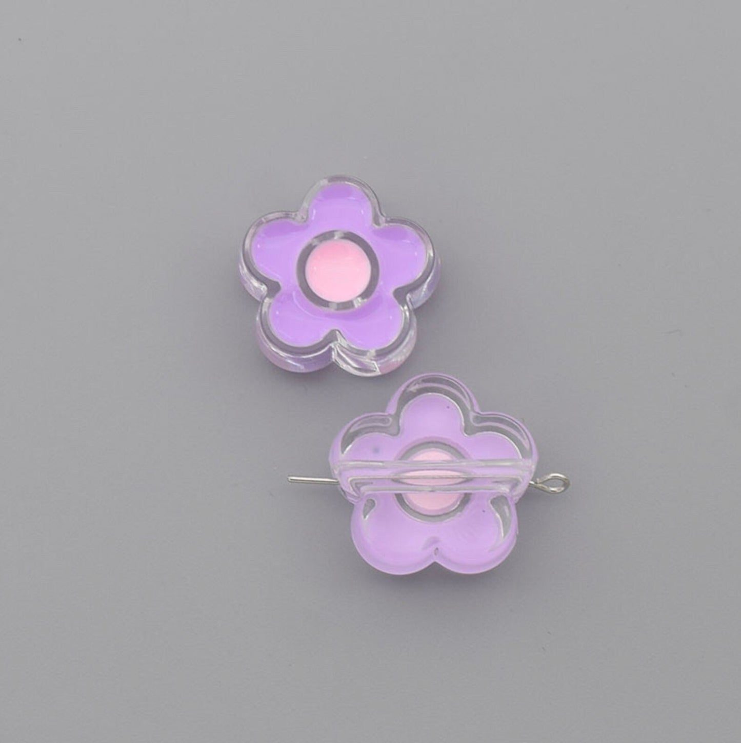 Cute Flower Enamel Acrylic Bead (18mm x 24mm x 9mm, Hole: 4mm)