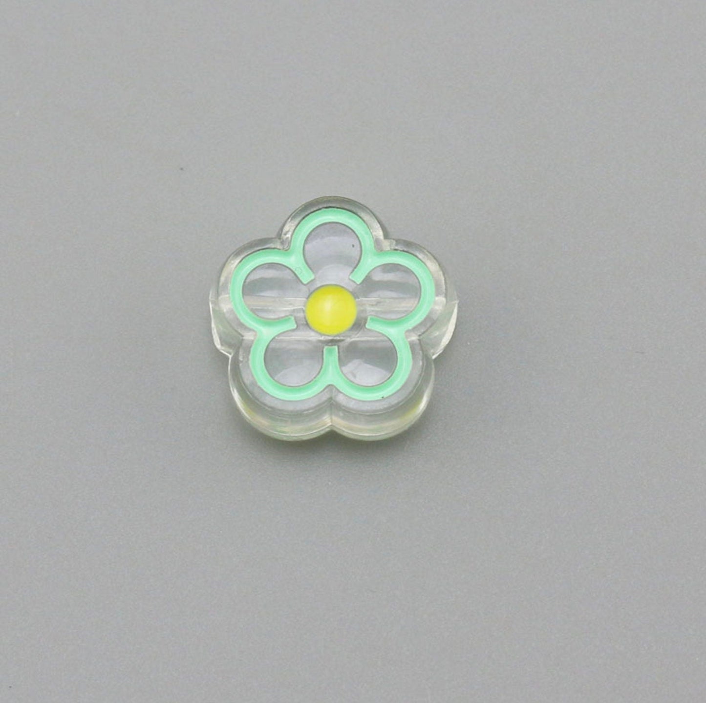 Cute Flower Outline Enamel Acrylic Bead (19mm x 19mm x 8mm, Hole: 3mm)