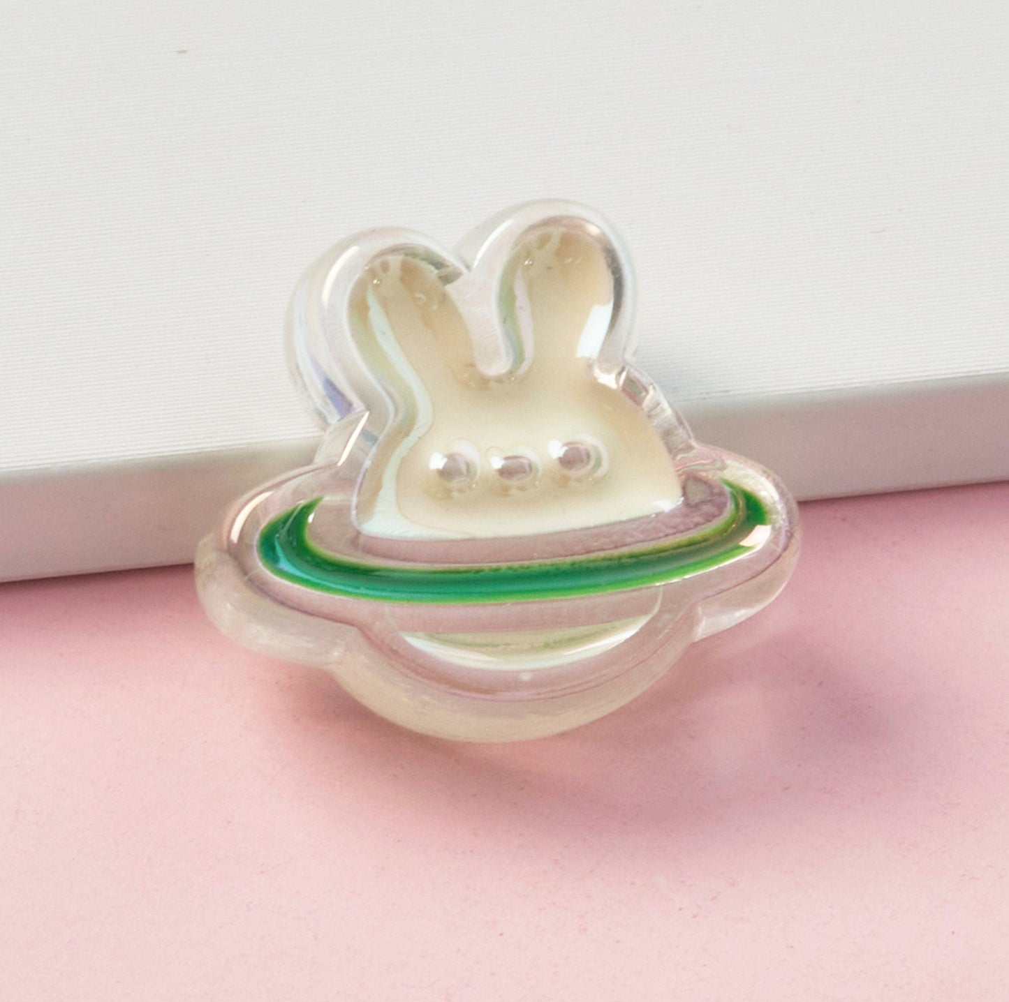 Chunky Iridescent Bunny Planet Acrylic Bead (25x25mm)