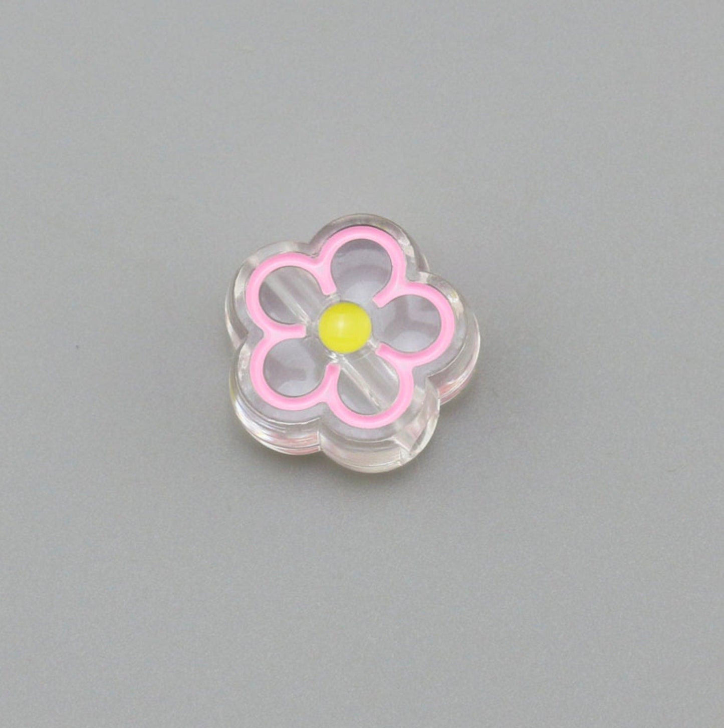 Cute Flower Outline Enamel Acrylic Bead (19mm x 19mm x 8mm, Hole: 3mm)