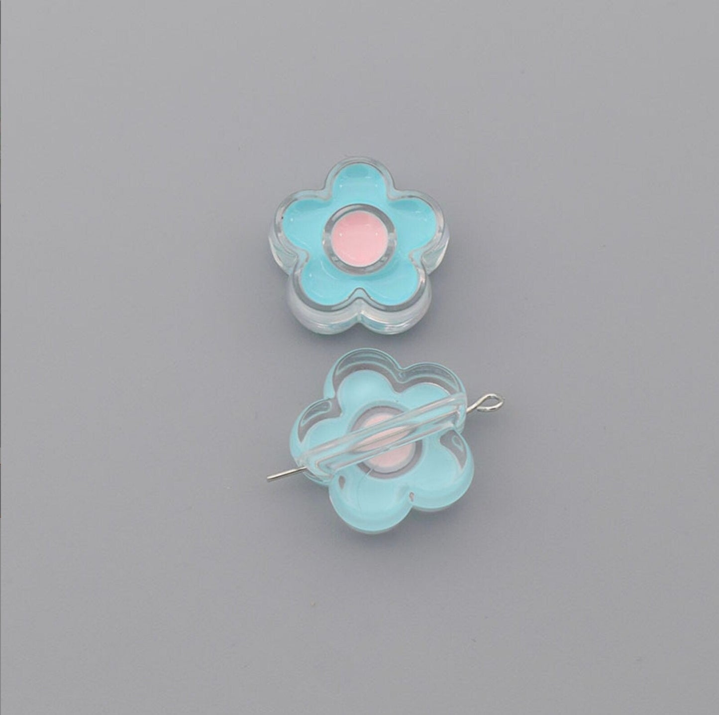 Cute Flower Enamel Acrylic Bead (18mm x 24mm x 9mm, Hole: 4mm)