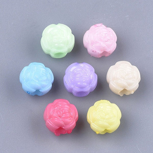 Cute Kawaii Pastel Acrylic Rose Flower Spacer Beads (11MM)