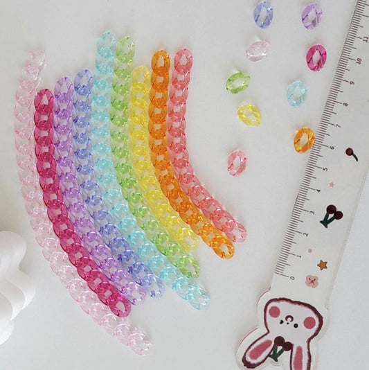 Cute Transparent Rainbow Colored Acrylic Chain Links Pieces (12mm x 9mm)