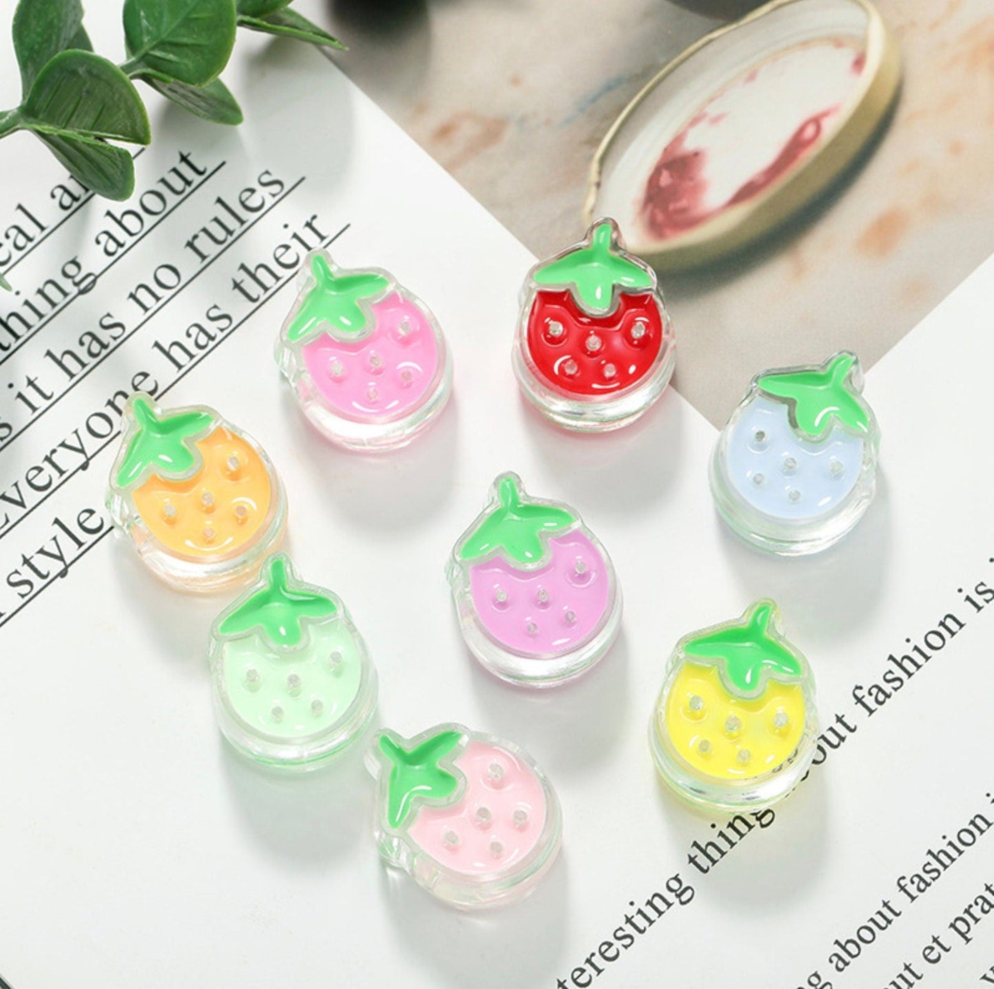 Chunky Strawberry Enamel Acrylic Bead (18x23mm)