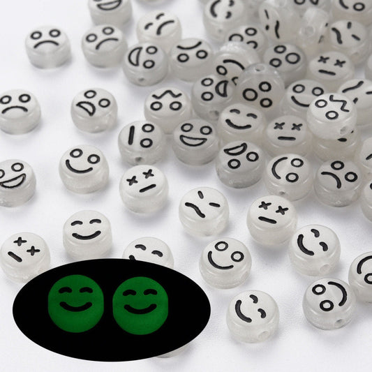 7MM Glow-in-Dark Round Acrylic with Mixed Faces Beads