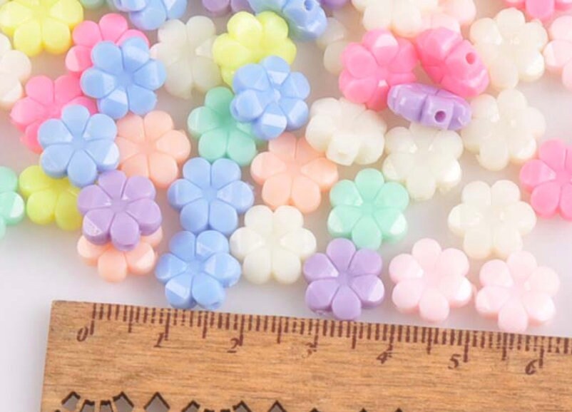 11MM Pastel Acrylic 6 Petal Flat Flower Spacer Beads