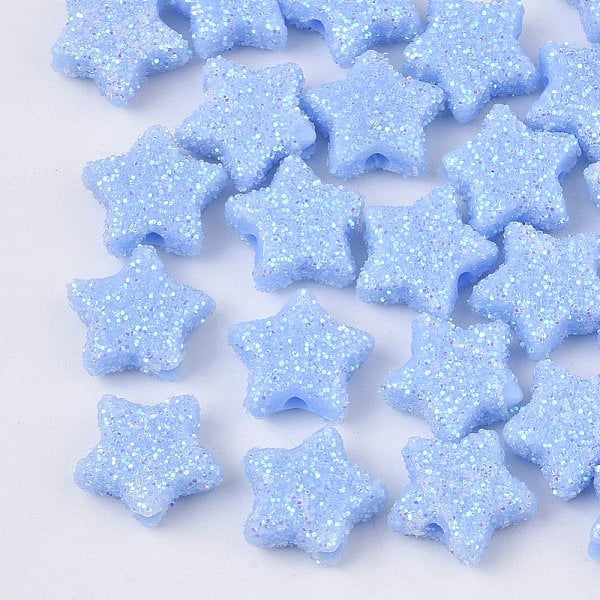 Pastel Blue Acrylic Glitter Star Spacer Beads (10MM)