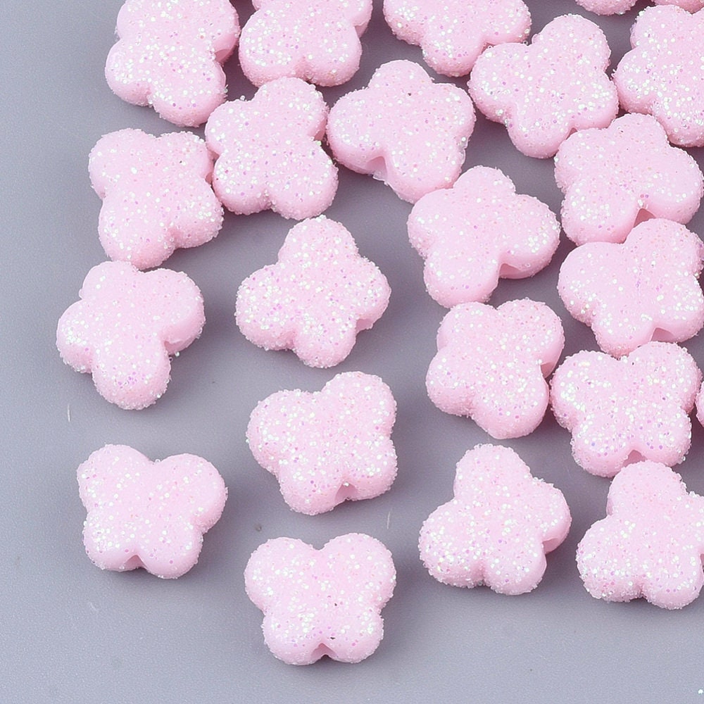 Pastel Pink Acrylic Glitter Butterfly Spacer Beads (11MM)