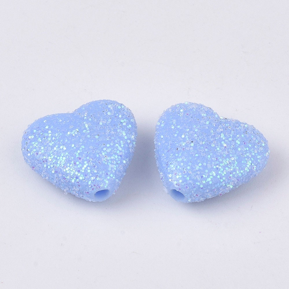 13.5MM Pastel Blue Acrylic Glitter Heart Spacer Beads