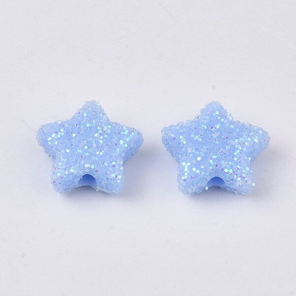 Pastel Blue Acrylic Glitter Star Spacer Beads (10MM)