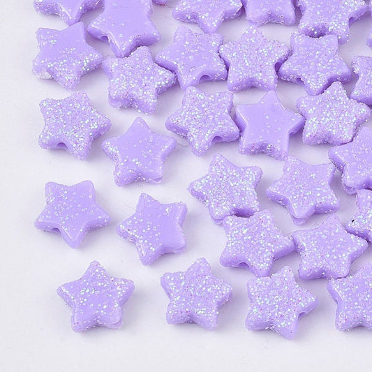 10MM Pastel Purple Acrylic Glitter Star Spacer Beads