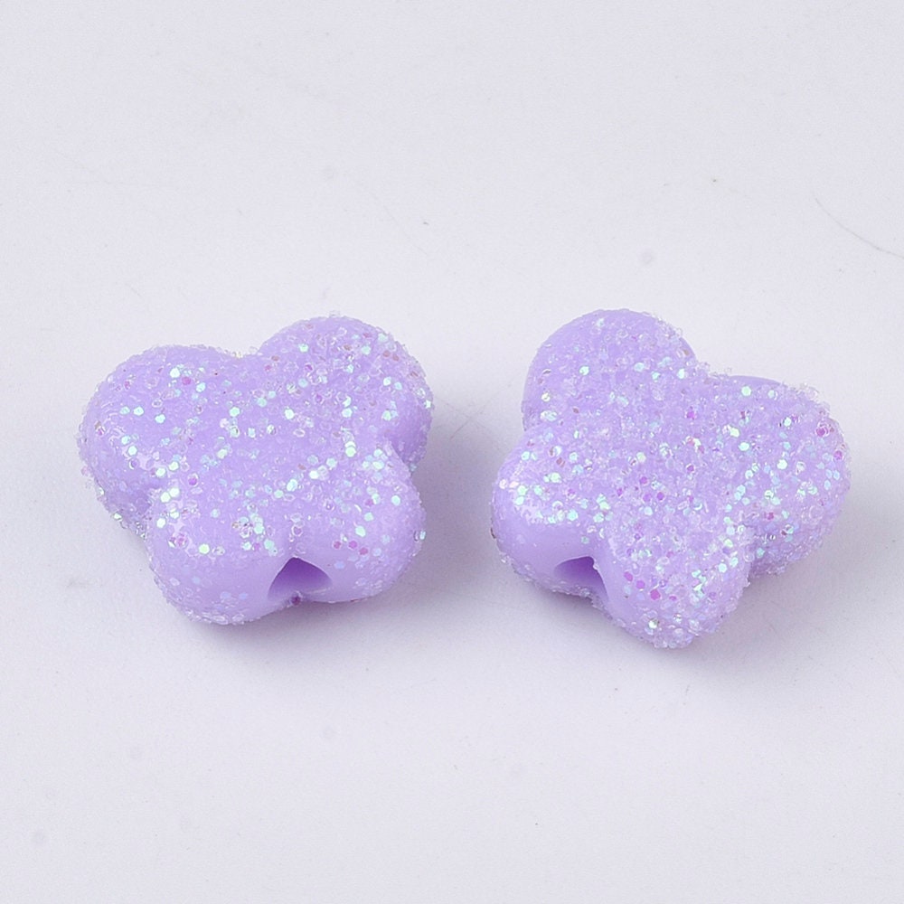 Pastel Purple Acrylic Glitter Butterfly Spacer Beads (11MM)