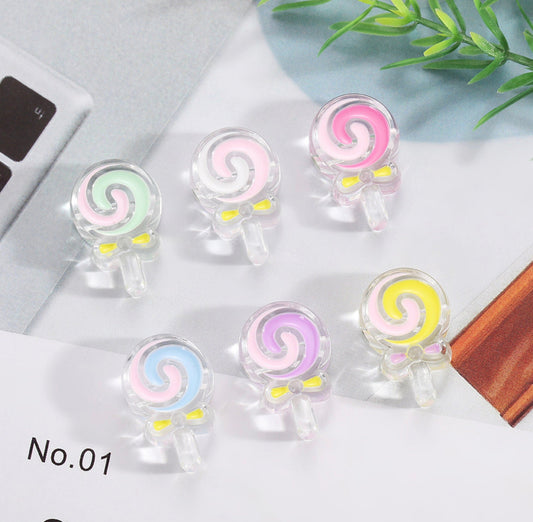 Rainbow Lollipop Enamel Acrylic Bead (18mm x 28mm, Hole: 3mm)