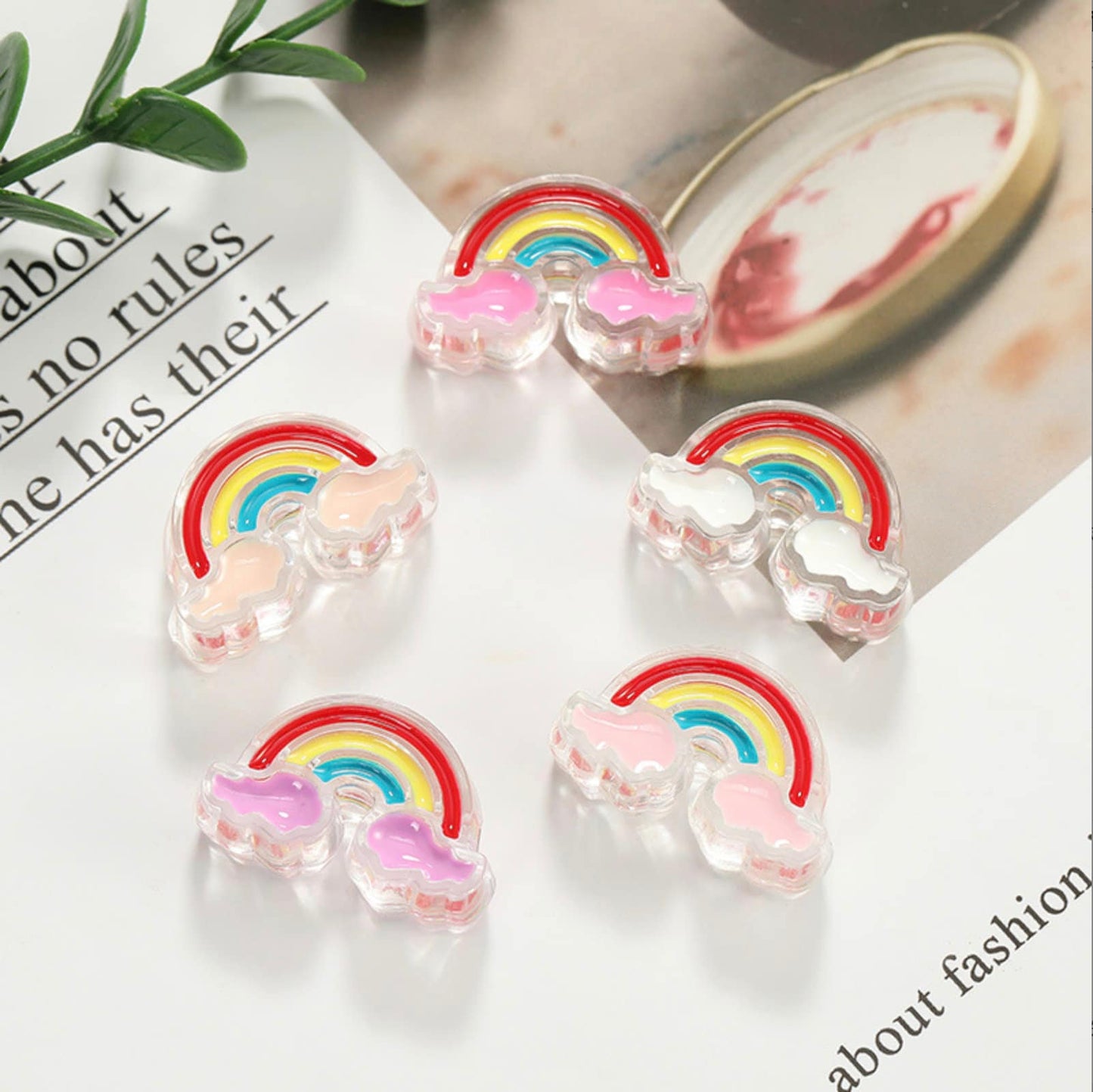 Chunky Rainbow with White Cloud Acrylic Bead (25.8 x 16.4mm)