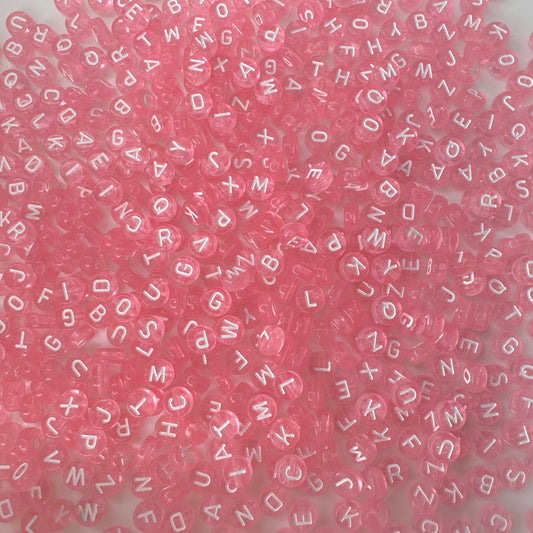 Individual Light Pink, White Letter, A-Z Alphabet Acrylic Bead (7MM)