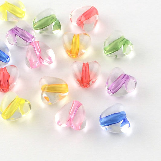 Transparent Acrylic Heart with Colored Center Bead (9.5 x 10.5 x 7mm; Hole: 2mm)