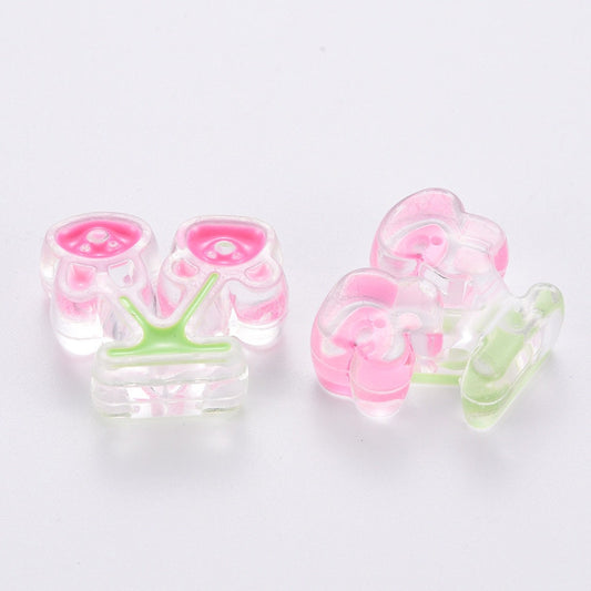 Transparent Pink Cherry Rabbit and Bear Head Enamel Acrylic Bead