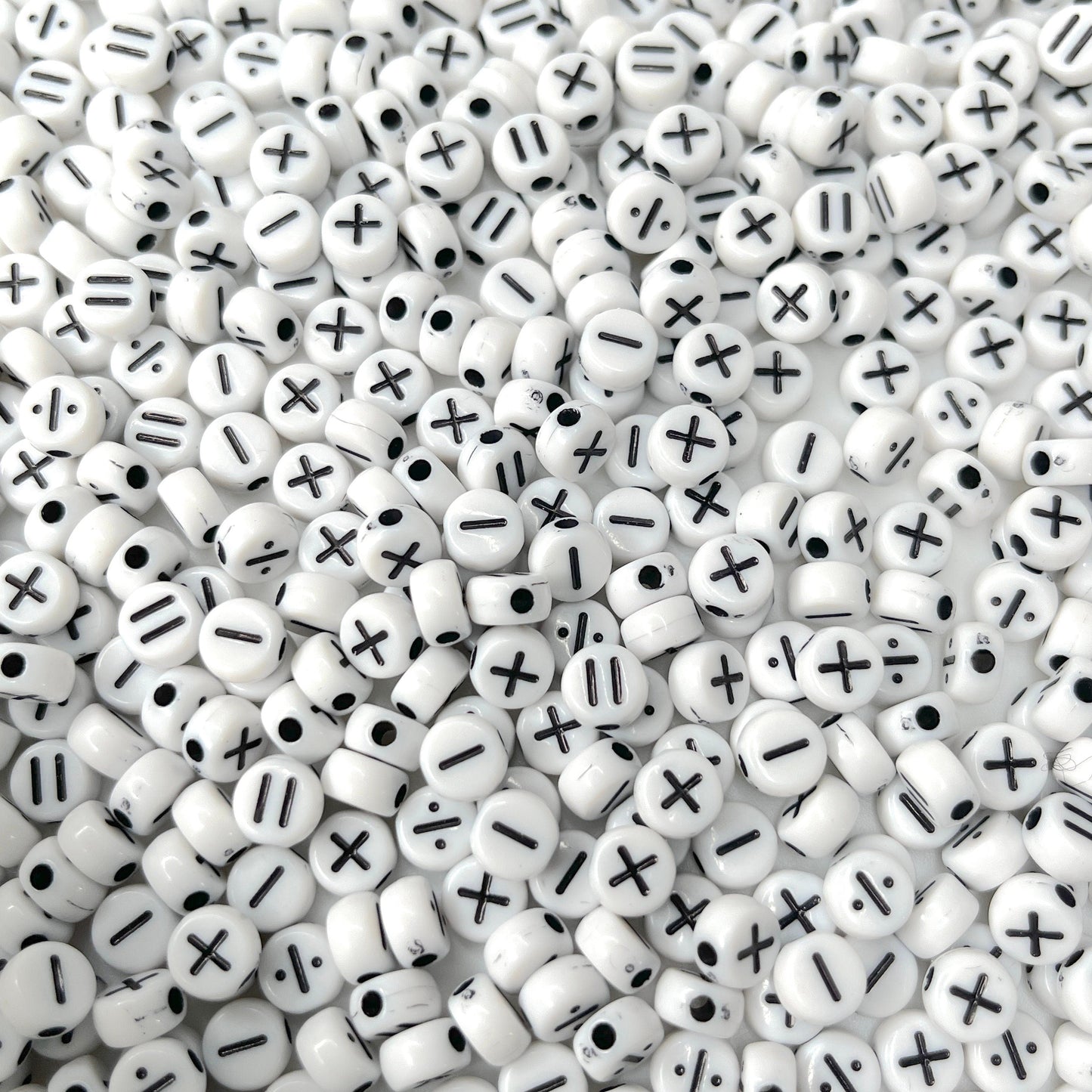 White Flat Round Acrylic Mathematical Sign Symbol Beads (4mm x 7mm)