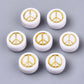 7MM White Flat Round Acrylic with Gold Peace Sign Beads