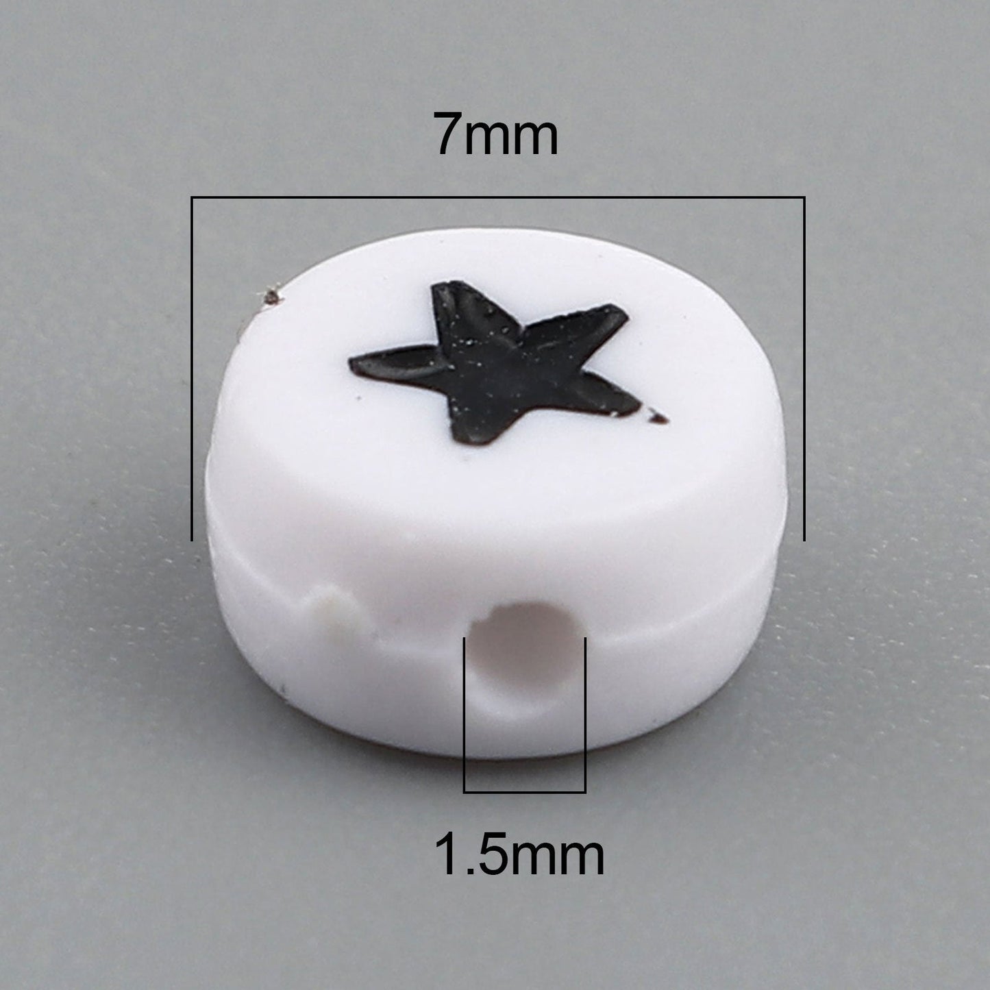 7MM White Flat Round Acrylic with Black Star Beads