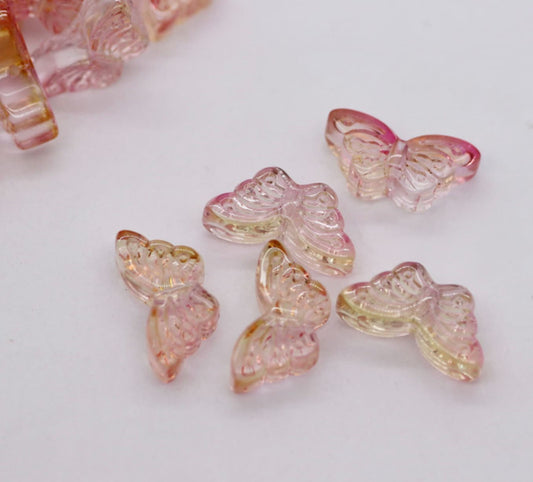 15MM Pink Yellow Butterfly Speckled Glass Butterfly Beads