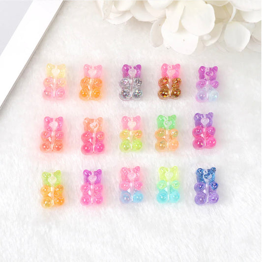 Two-Tone Glitter Colorful Gummy Bear Beads (20mm x 13mm) with Vertical Hole