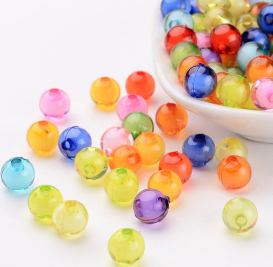 8MM Transparent Acrylic Rainbow Round Spacer Beads