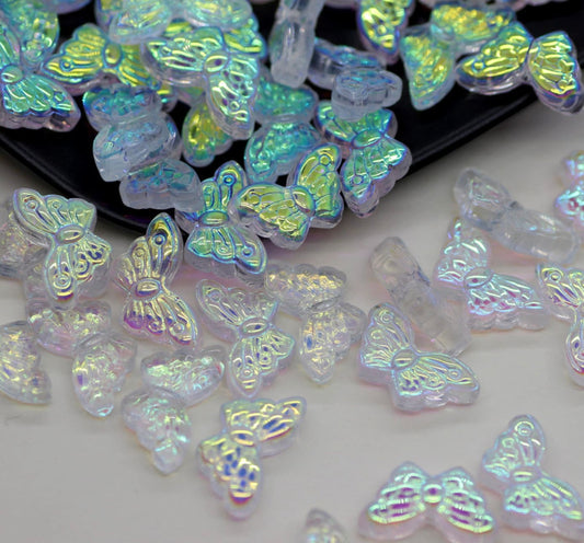 15MM Clear Rainbow AB Butterfly Colored Glass Beads