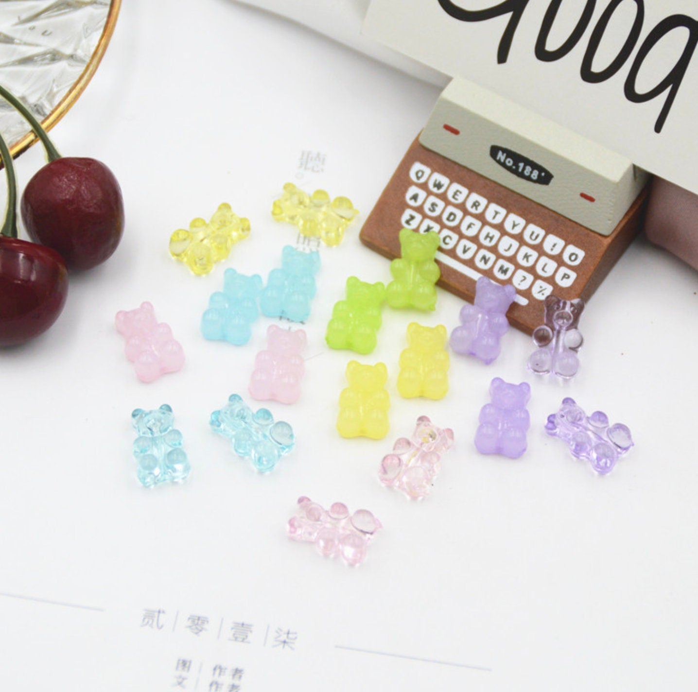 Cute Jelly Colored Gummy Bear Beads (11x17mm) with Vertical Hole