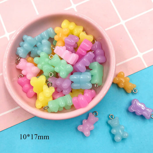 Cute Muted Pastel Gummy Bear Charm with Eye Pin (10mm x 17mm)