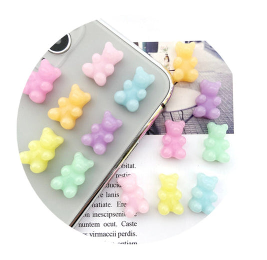 Cute Muted Pastel Gummy Bear Flatback Charm NO EYE PIN (10mm x 17mm)