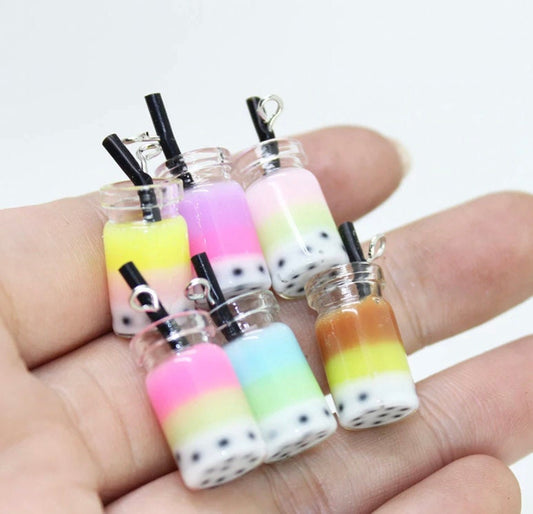 Multicolored Resin Bubble Tea Bottle Charm with Eye Pin (28mm x 10mm)