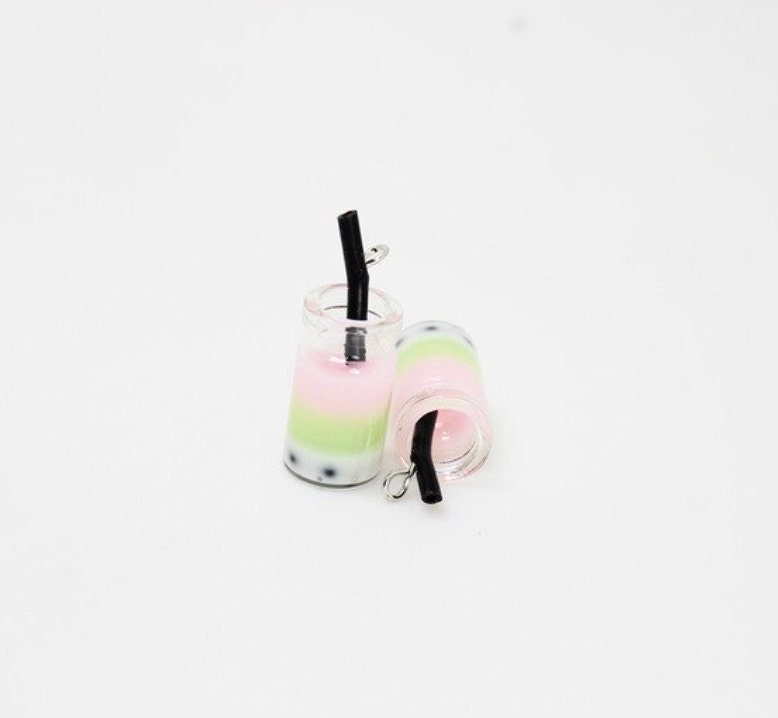 Multicolored Resin Bubble Tea Bottle Charm with Eye Pin (28mm x 10mm)