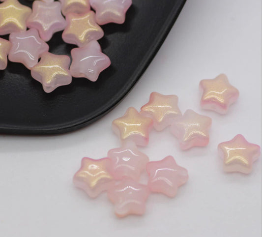 8.5MM Opaque Light Pink Gold Specks Glass Star Beads (AB11)