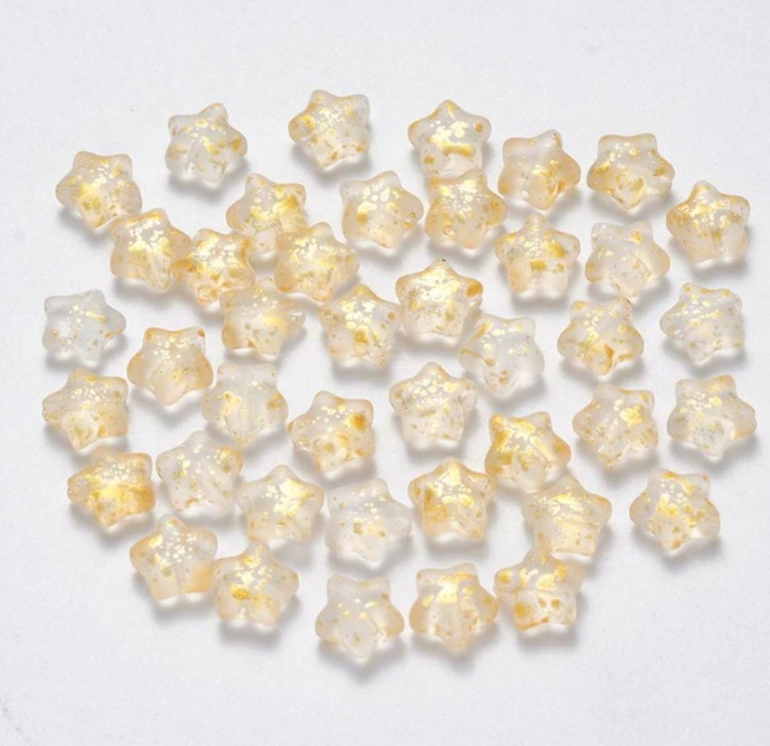 Spray Painted Clear with Gold Specks Colored Glass Star Beads (F03)