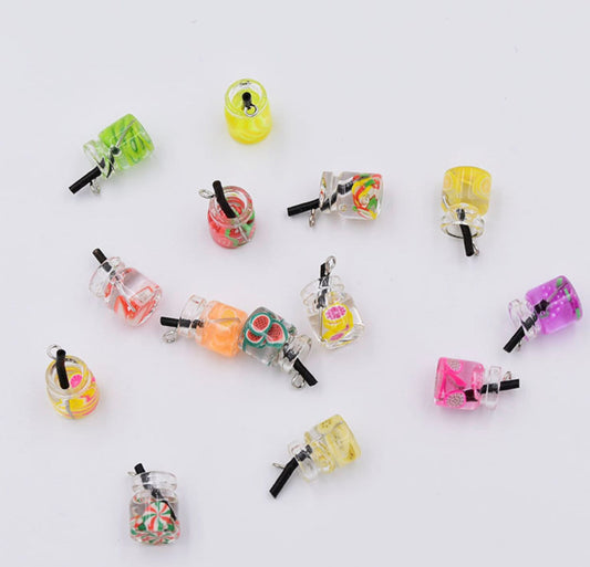 Resin Mini Sized Fruit Drink Bottle Charm with eyepin (11MM x 22MM)