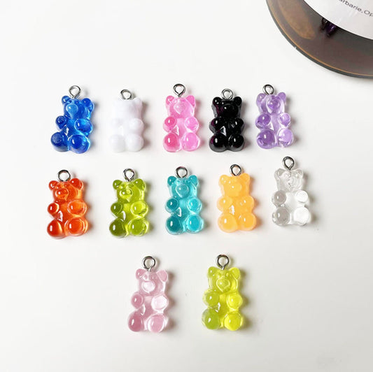 Clear Rainbow Transparent Colored Gummy Bear Charms (10mm x 17mm)