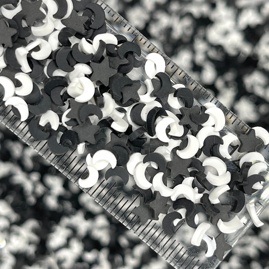 FAKE 5MM Black White Star Moon Polymer Clay Sprinkle Mix (NOT EDIBLE) D9-09