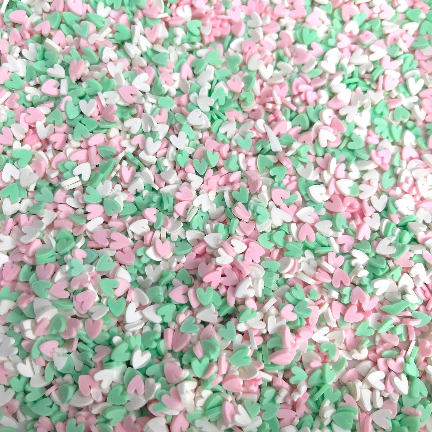 FAKE 5MM Green Pink Heart Polymer Clay Sprinkle Mix (NOT EDIBLE) D30-02