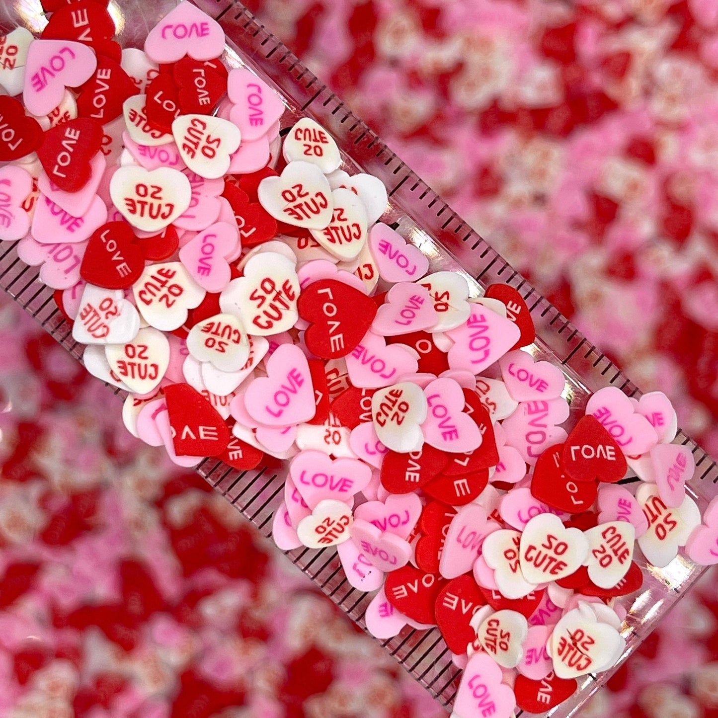 FAKE 5MM Valentine Pink/Red Heart Polymer Clay Sprinkle (NOT EDIBLE) D11-02