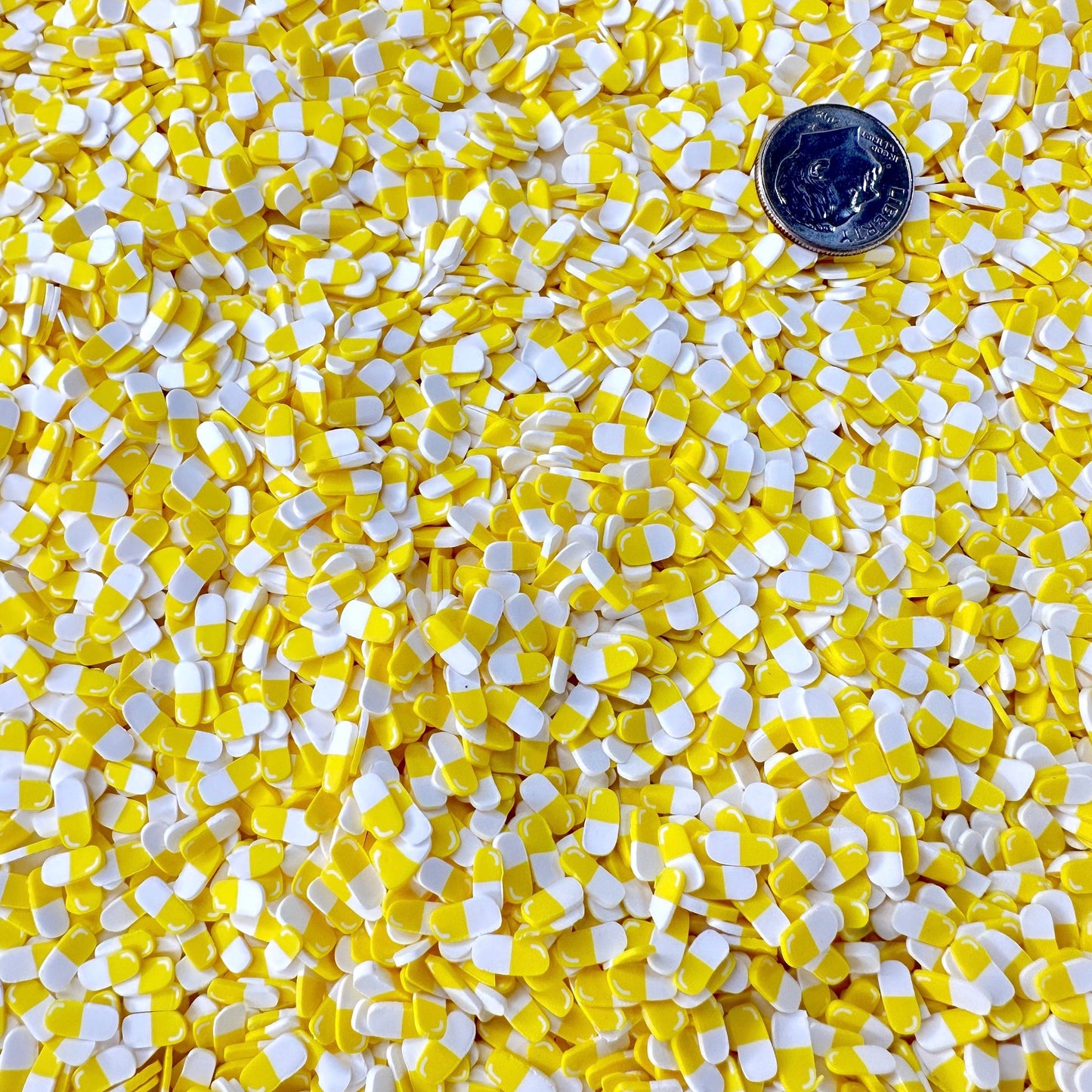 FAKE 5MM/10MM Pastel Yellow Pill, Medical Polymer Clay Sprinkle (NOT EDIBLE)