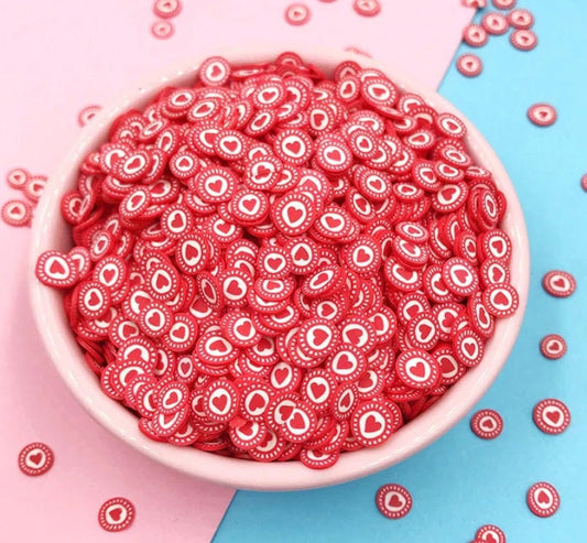 FAKE 5MM/10MM Red Heart Circle Valentine Polymer Clay Sprinkles (NOT EDIBLE)